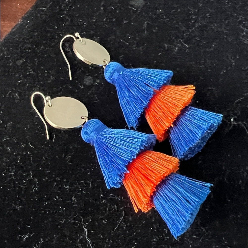 Blue and Orange Tassel Earrings - Picture 2 of 3